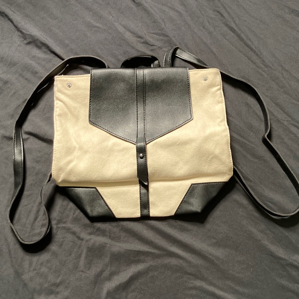 NWOT Deux Lux Canvas Black Vegan Leather Backpack Bag Silver Hardware